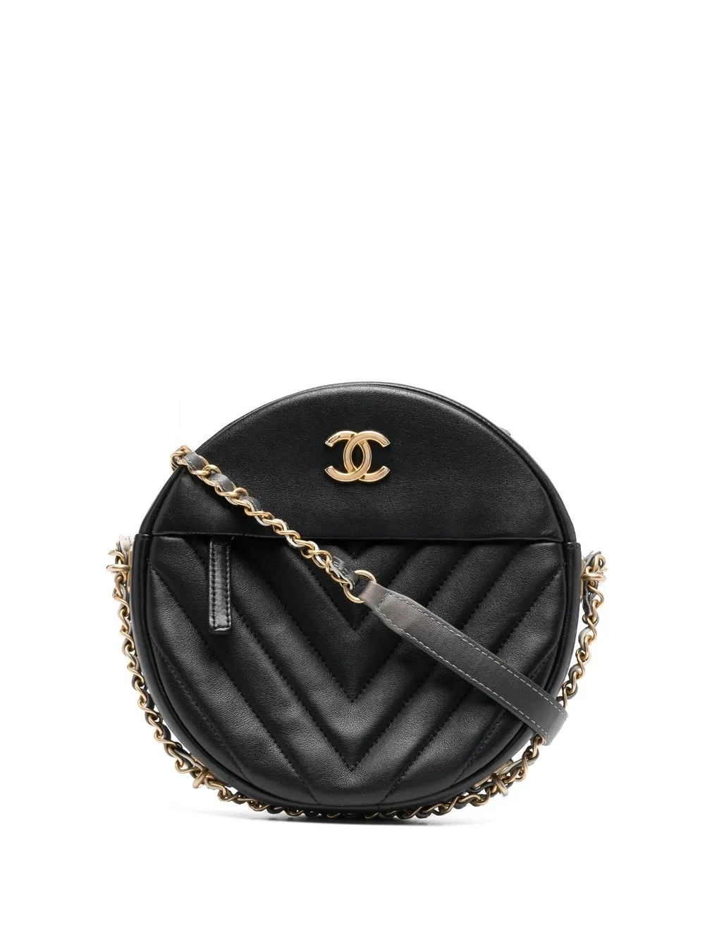 

Chanel Pre-Owned bolsa de hombro con capitonado estilo chevron y logo CC 2018 - Negro