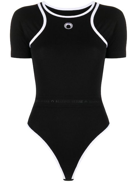 Marine Serre logo-print detail trimmed bodysuit