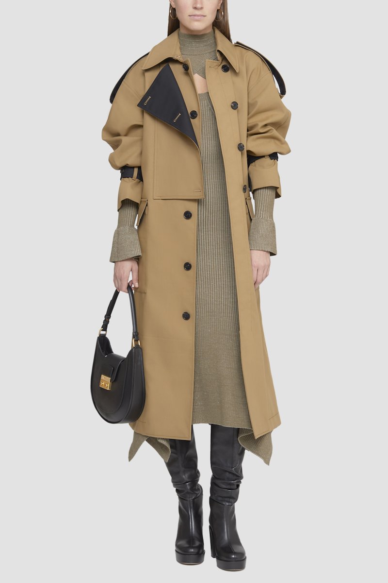Oversized Bonded Cotton Trench Coat-oak-black #0 Oversized Bonded Cotton Trench Coat, - 0