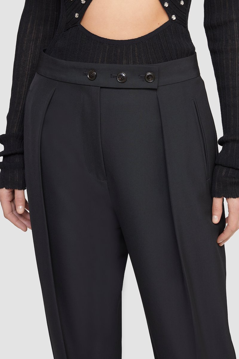 High Waisted Tapered Trouser-black #0 High Waisted Tapered Trouser, high-waisted tapered trousers from 3.1 PHILLIP LIM featuring black, wool-cotton blend, high waist, button fly fastening, vertical stripe pattern, pleat detailing, cropped leg and tapered leg.- 4