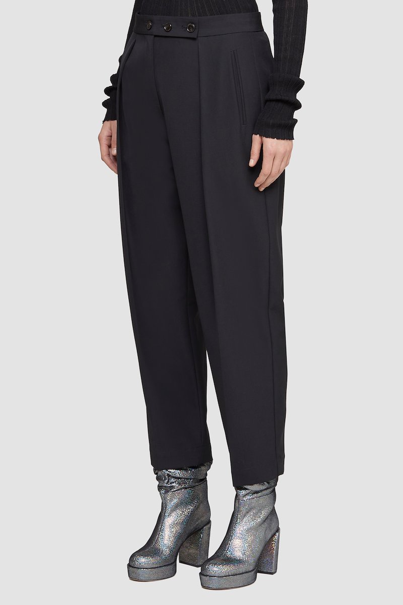 High Waisted Tapered Trouser-black #0 High Waisted Tapered Trouser, high-waisted tapered trousers from 3.1 PHILLIP LIM featuring black, wool-cotton blend, high waist, button fly fastening, vertical stripe pattern, pleat detailing, cropped leg and tapered leg.- 2