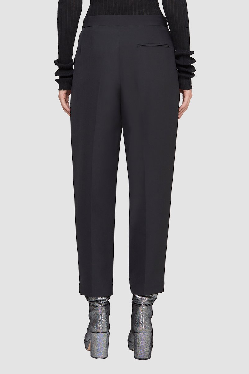 High Waisted Tapered Trouser-black #1 High Waisted Tapered Trouser, high-waisted tapered trousers from 3.1 PHILLIP LIM featuring black, wool-cotton blend, high waist, button fly fastening, vertical stripe pattern, pleat detailing, cropped leg and tapered leg.- 3