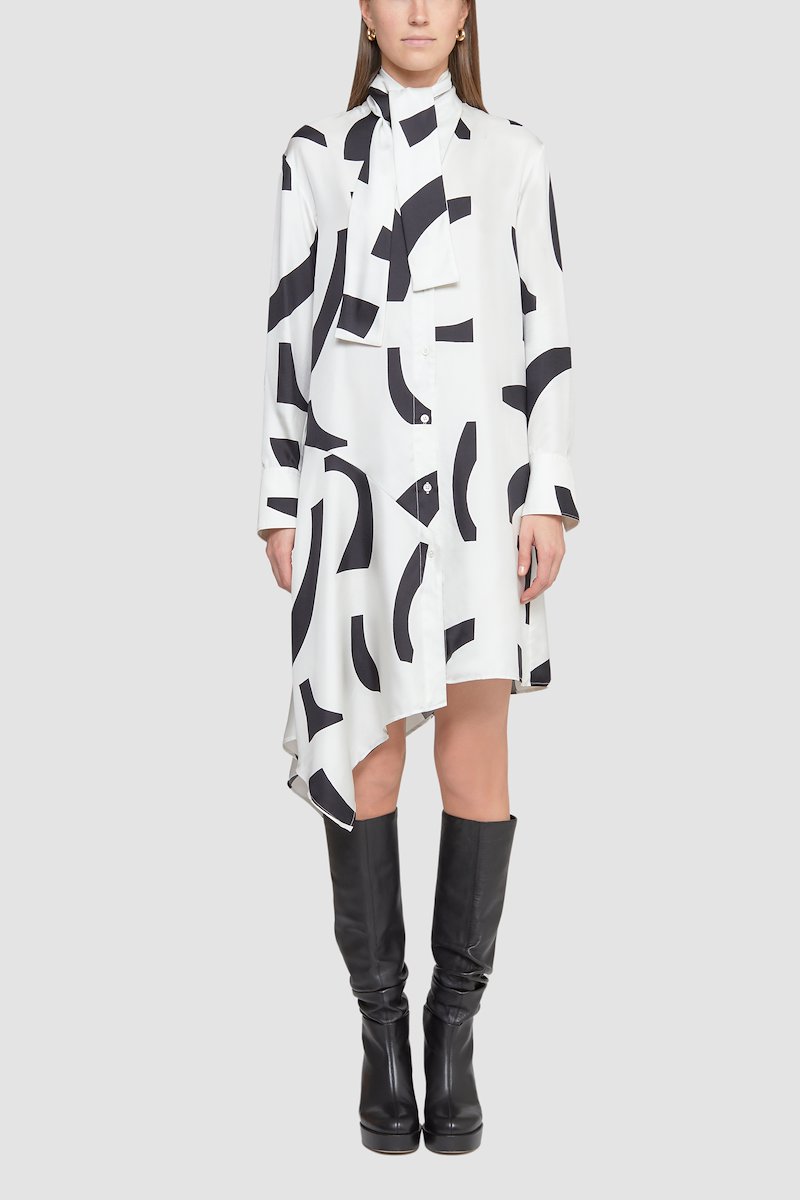 Abstract Tile Shirt Dress -white #1 Abstract Tile Shirt Dress , - 1