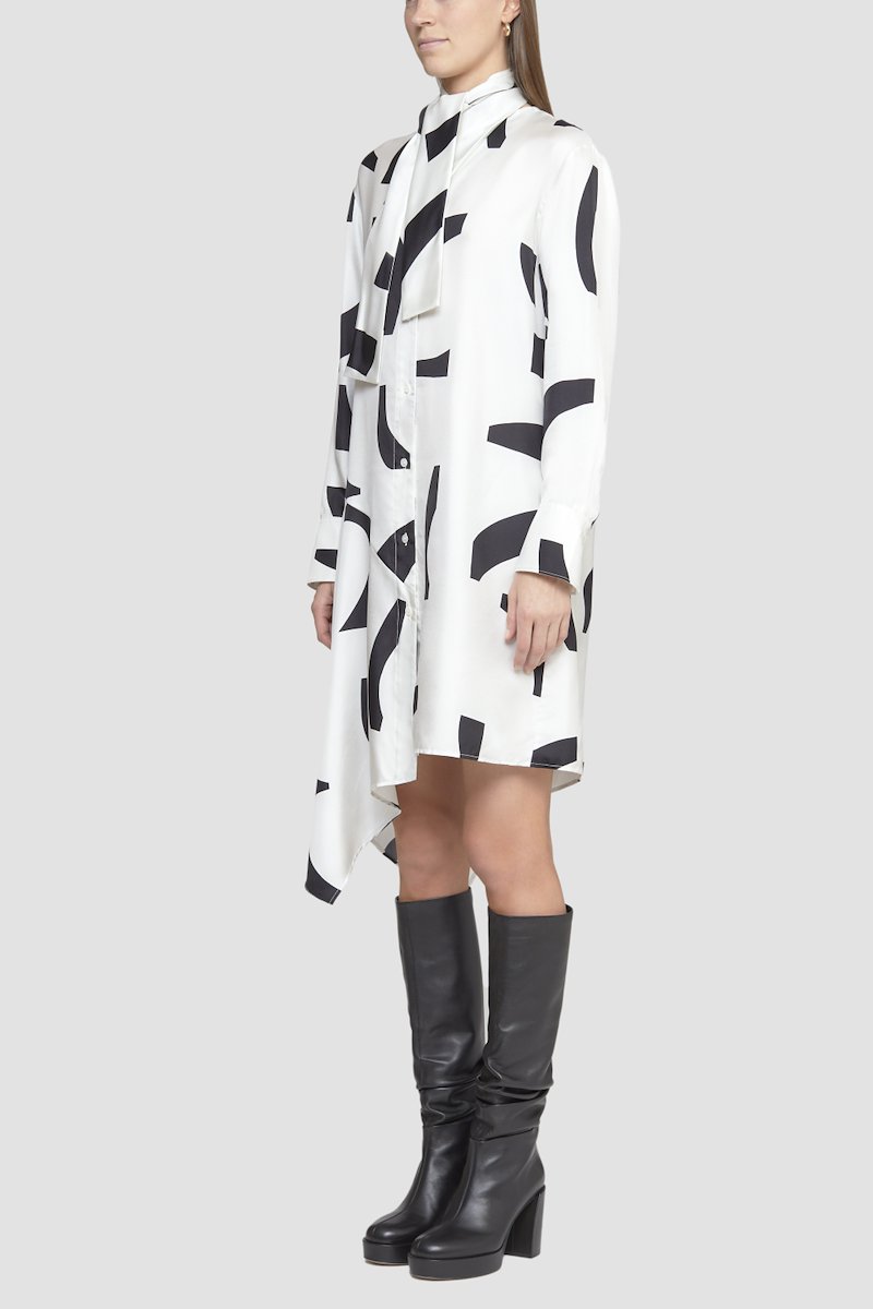 Abstract Tile Shirt Dress -white #0 Abstract Tile Shirt Dress , - 4