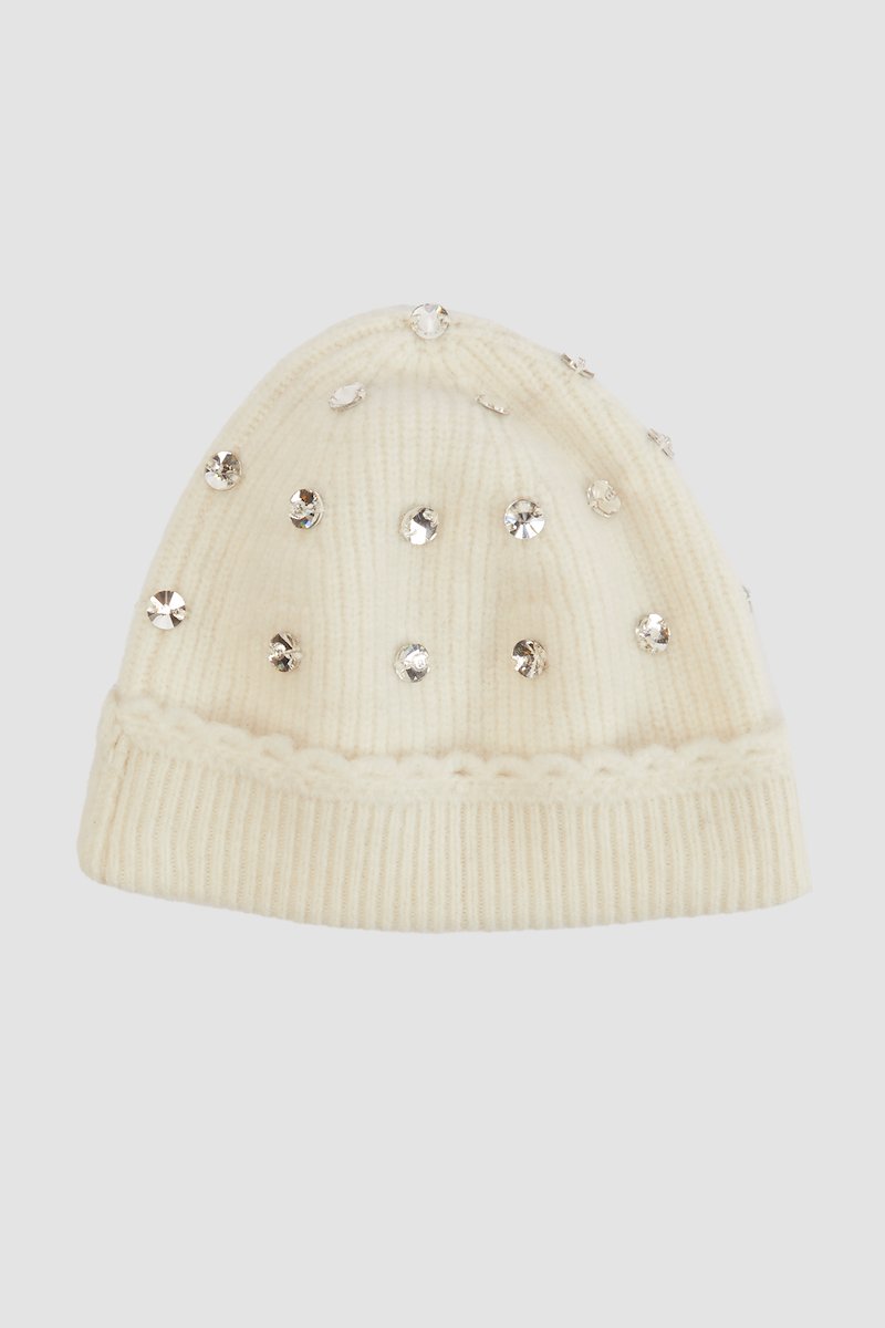 Embellished Scallop Trim Beanie-white #0 Embellished Scallop Trim Beanie, rhinestone-embellished beanie from 3.1 PHILLIP LIM featuring white, knitted construction, rhinestone embellishment, scallop edge and turn-up brim.- 0