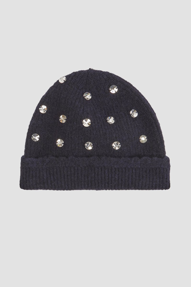 Embellished Scallop Trim Beanie-blue #0 Embellished Scallop Trim Beanie, rhinestone-embellished beanie from 3.1 PHILLIP LIM featuring midnight blue, knitted construction, rhinestone embellishment, scallop edge and turn-up brim.- 0