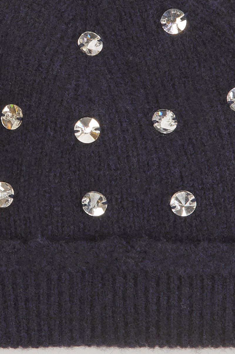 Embellished Scallop Trim Beanie-blue #1 Embellished Scallop Trim Beanie, rhinestone-embellished beanie from 3.1 PHILLIP LIM featuring midnight blue, knitted construction, rhinestone embellishment, scallop edge and turn-up brim.- 3