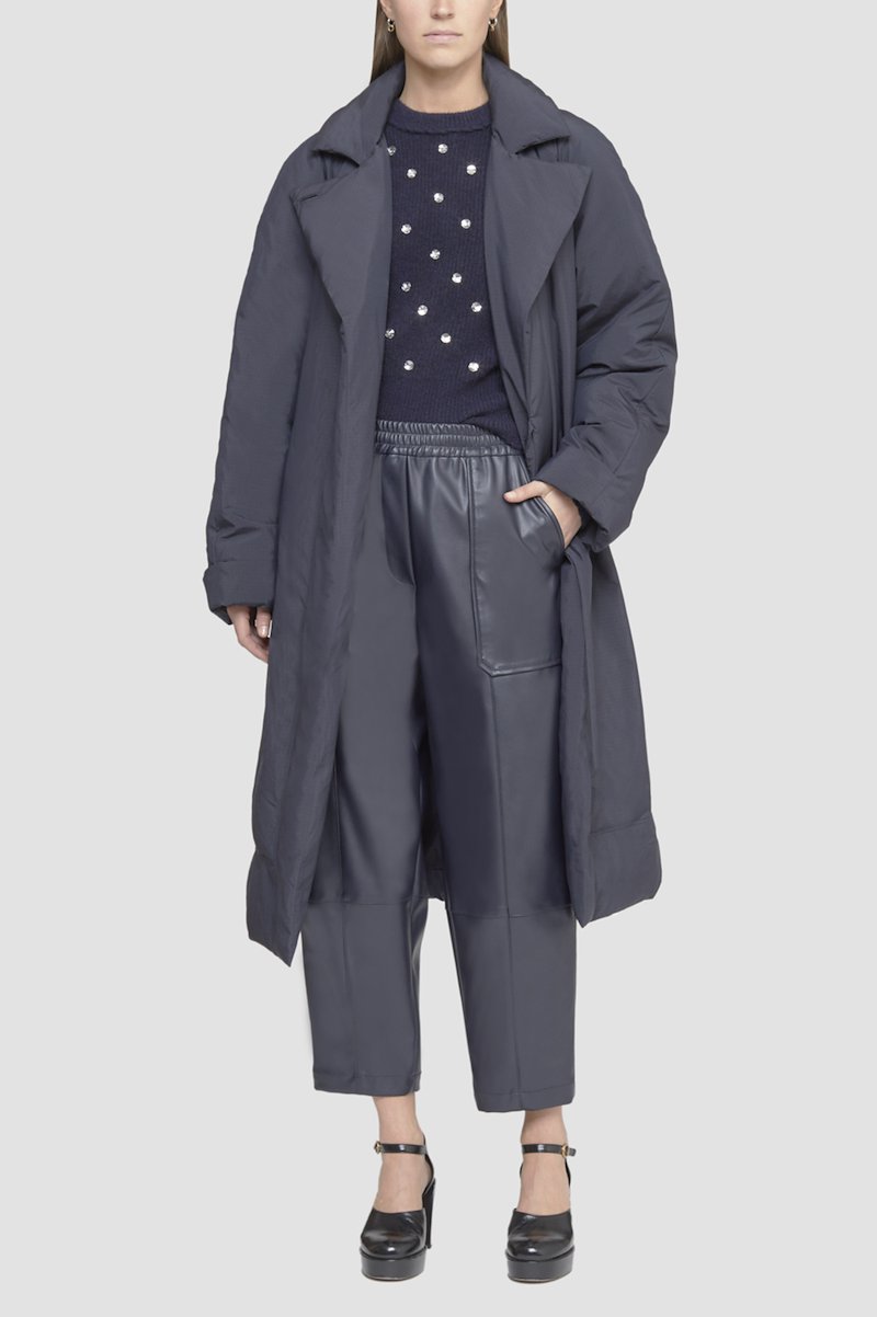 Crewneck Embellished Pullover-blue #0 Crewneck Embellished Pullover, rhinestone-embellished jumper from 3.1 PHILLIP LIM featuring midnight blue, knitted construction, rhinestone embellishment, crew neck, drop shoulder and scallop edge.- 2