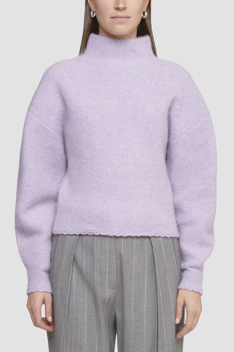 Scallop Trim Mock Neck Pullover-purple #1 Scallop Trim Mock Neck Pullover, - 3