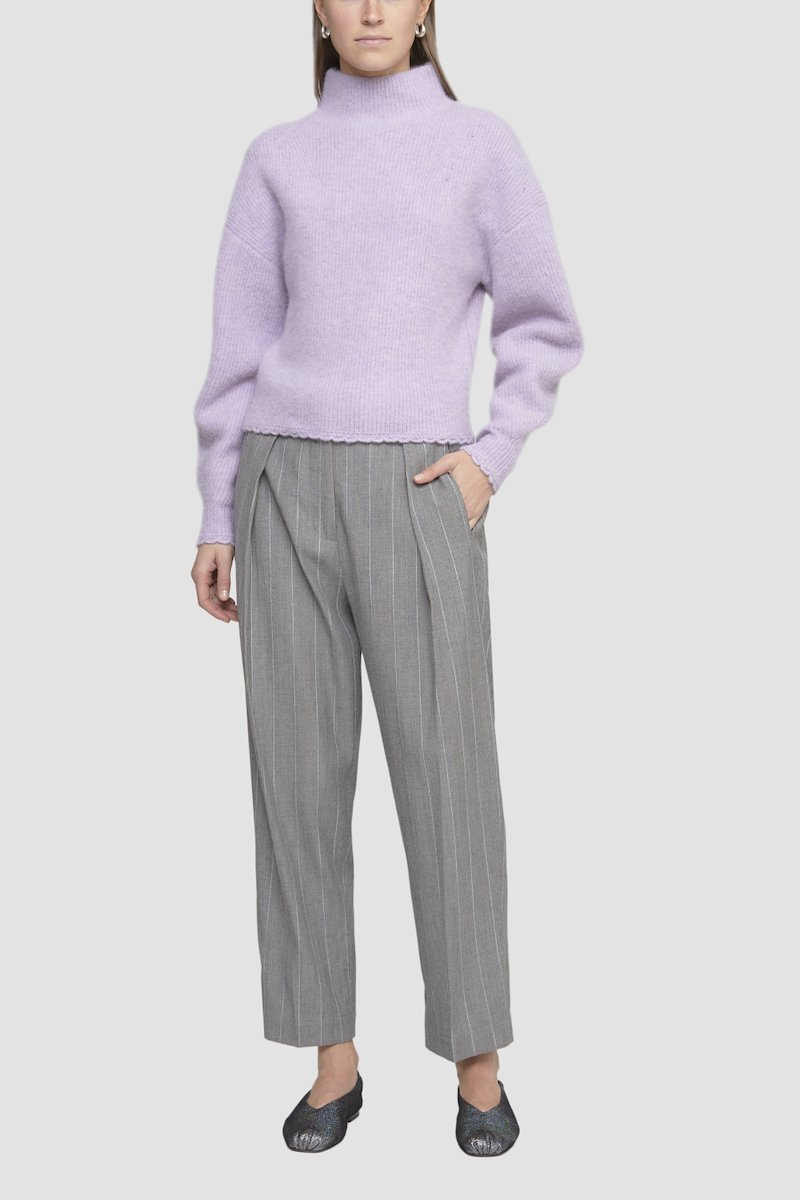 Scallop Trim Mock Neck Pullover-purple #0 Scallop Trim Mock Neck Pullover, - 2