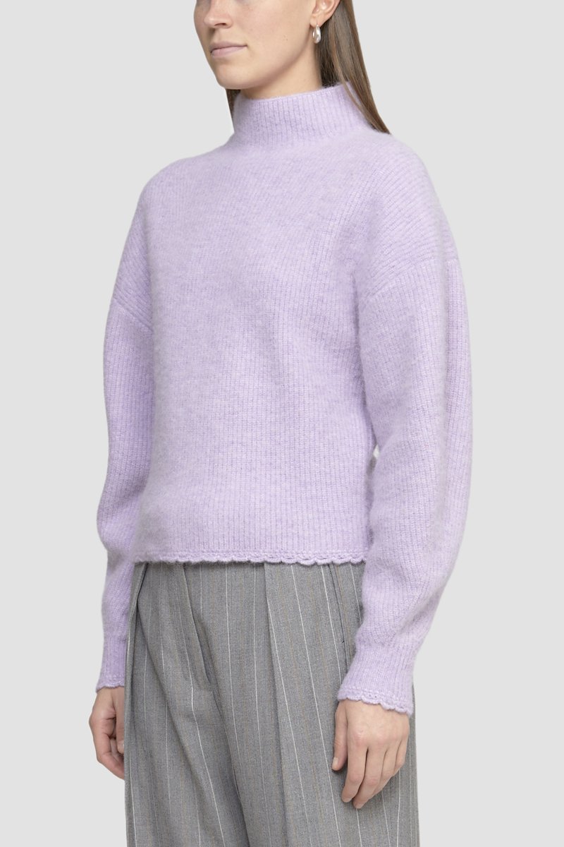 Scallop Trim Mock Neck Pullover-purple #0 Scallop Trim Mock Neck Pullover, - 4