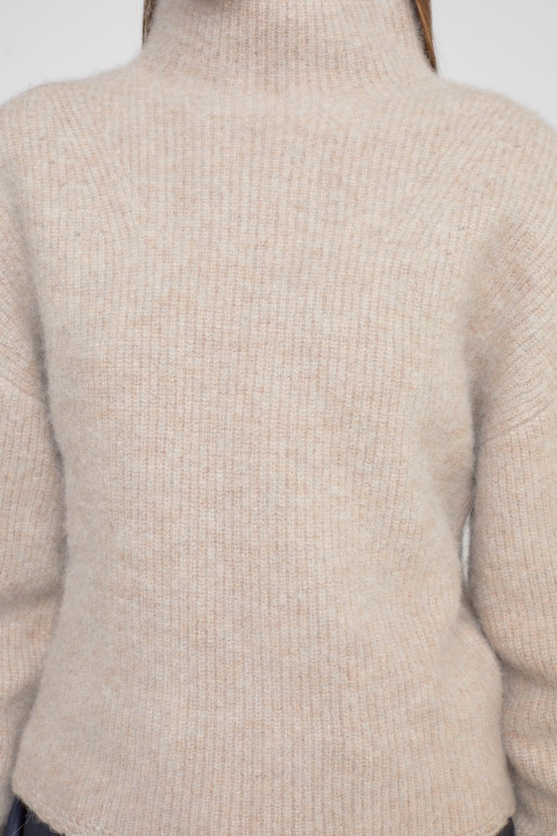 Scallop Trim Mock Neck Pullover-brown #0 Scallop Trim Mock Neck Pullover, scallop-trim mock-neck jumper from 3.1 PHILLIP LIM featuring beige, ribbed knit, mock neck, drop shoulder, long sleeves and scallop edge.- 4