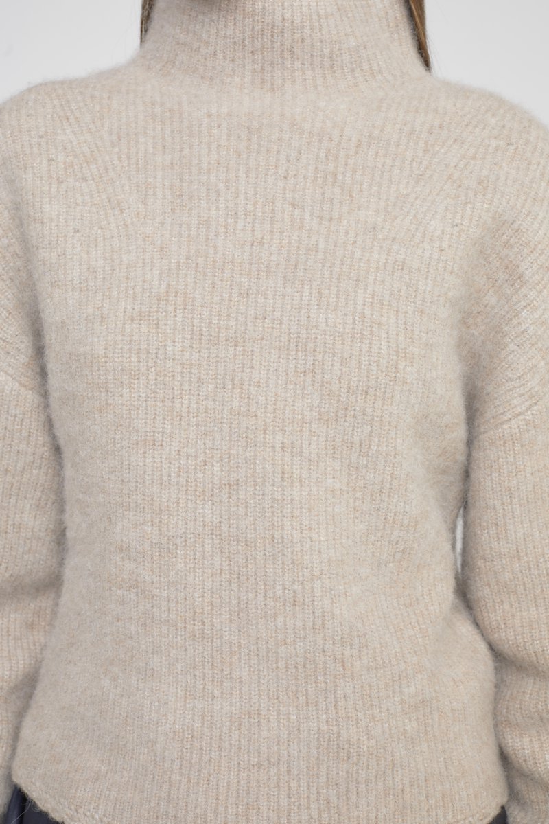 Scallop Trim Mock Neck Pullover-brown #1 Scallop Trim Mock Neck Pullover, scallop-trim mock-neck jumper from 3.1 PHILLIP LIM featuring beige, ribbed knit, mock neck, drop shoulder, long sleeves and scallop edge.- 1
