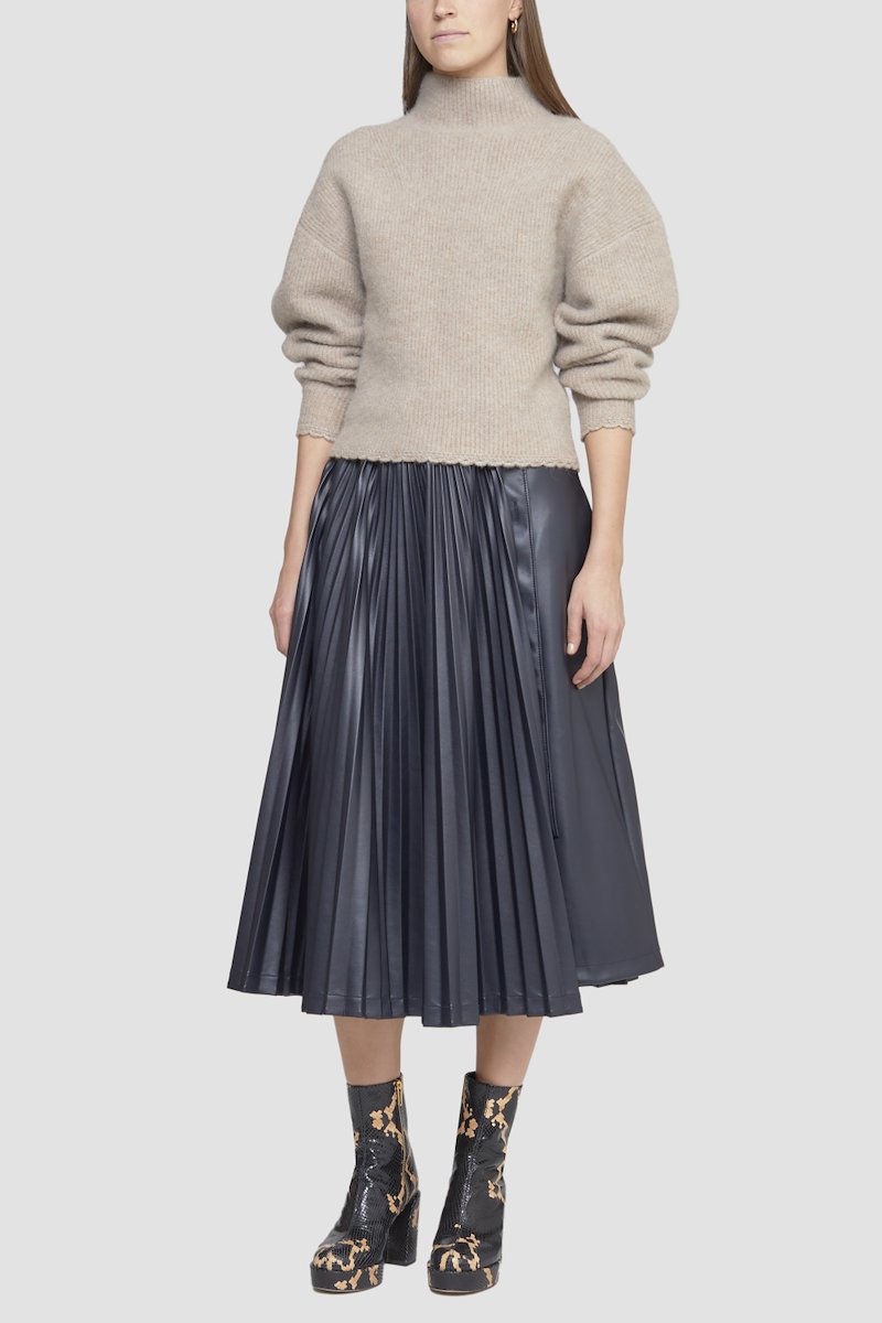 Scallop Trim Mock Neck Pullover-brown #0 Scallop Trim Mock Neck Pullover, scallop-trim mock-neck jumper from 3.1 PHILLIP LIM featuring beige, ribbed knit, mock neck, drop shoulder, long sleeves and scallop edge.- 2