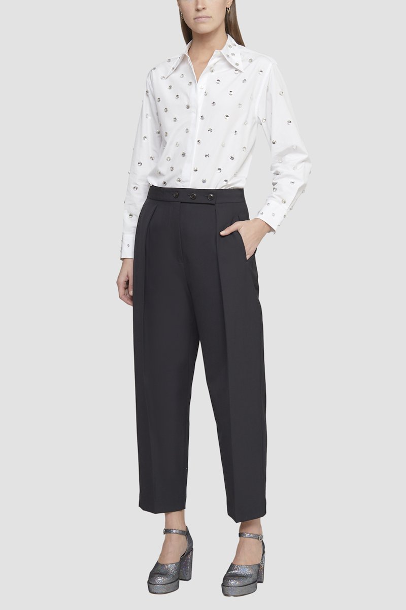 Embellished Poplin Shirt-white #0 Embellished Poplin Shirt, rhinestone-embellished poplin shirt from 3.1 PHILLIP LIM featuring white, cotton blend, poplin texture, rhinestone embellishment, classic collar, long sleeves, buttoned cuffs, concealed front fastening and straight hem.- 2