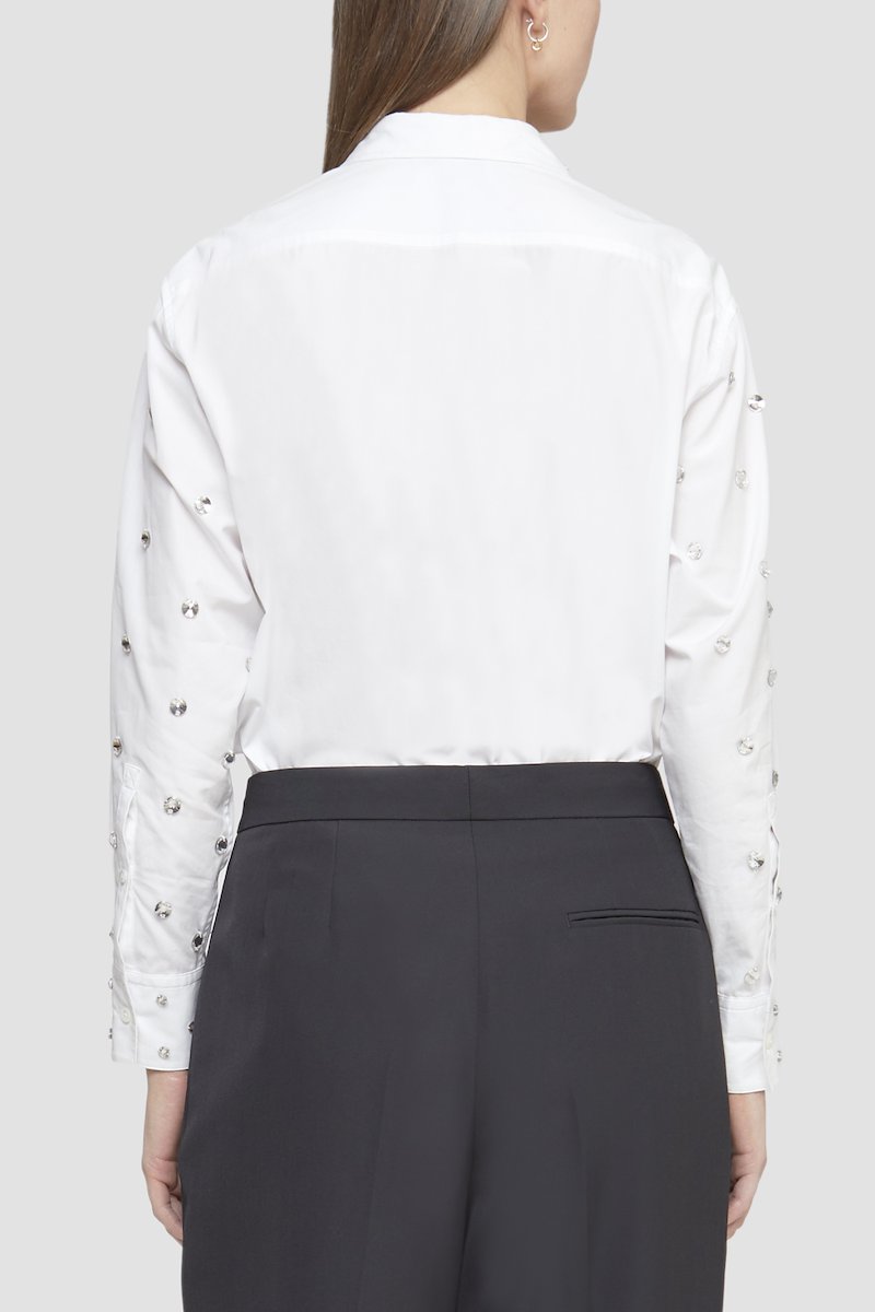 Embellished Poplin Shirt-white #1 Embellished Poplin Shirt, rhinestone-embellished poplin shirt from 3.1 PHILLIP LIM featuring white, cotton blend, poplin texture, rhinestone embellishment, classic collar, long sleeves, buttoned cuffs, concealed front fastening and straight hem.- 5