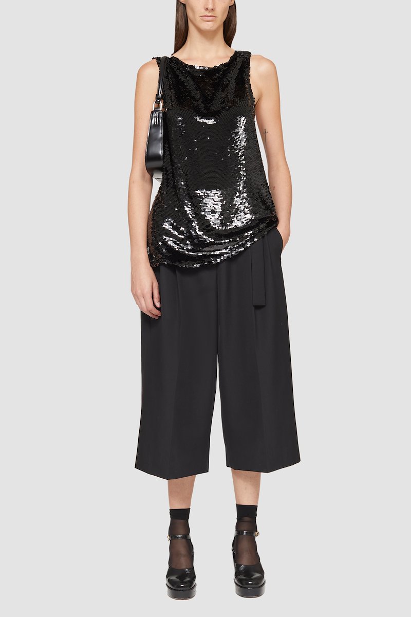 Cowl Neck Sequin Cross Back Tank-black #0 Cowl Neck Sequin Cross Back Tank, - 0