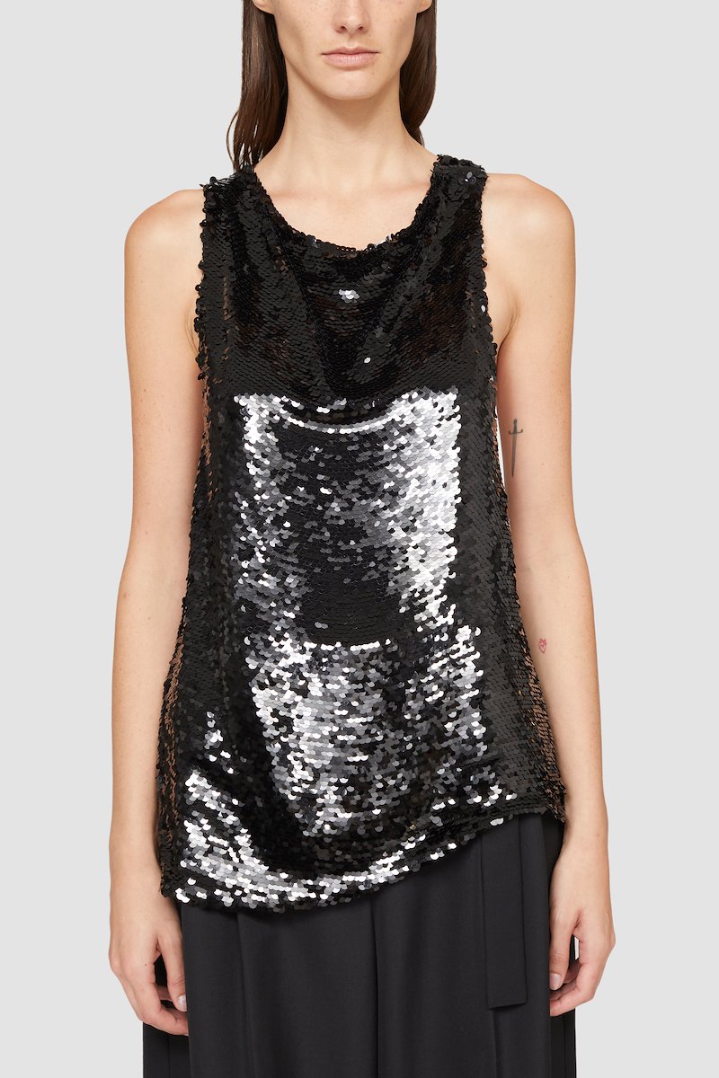 Cowl Neck Sequin Cross Back Tank-black #1 Cowl Neck Sequin Cross Back Tank, - 1