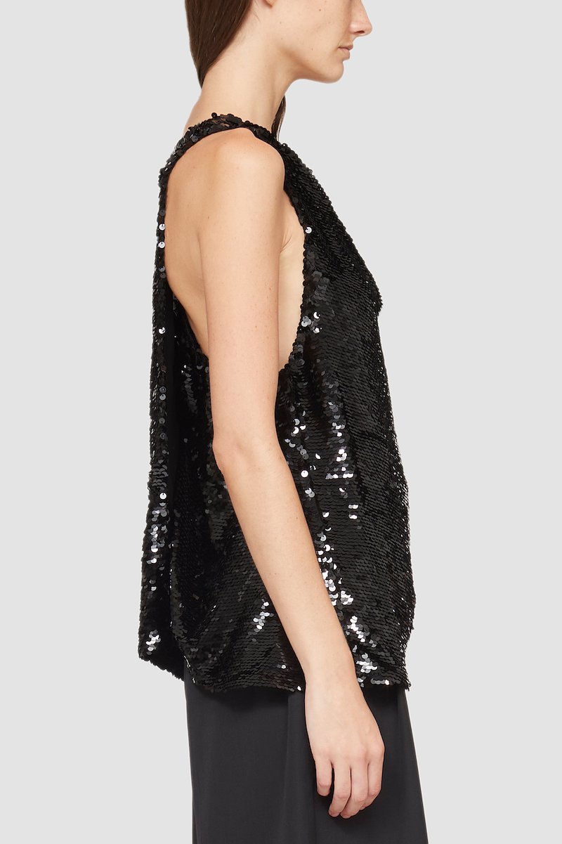 Cowl Neck Sequin Cross Back Tank-black #0 Cowl Neck Sequin Cross Back Tank, - 2