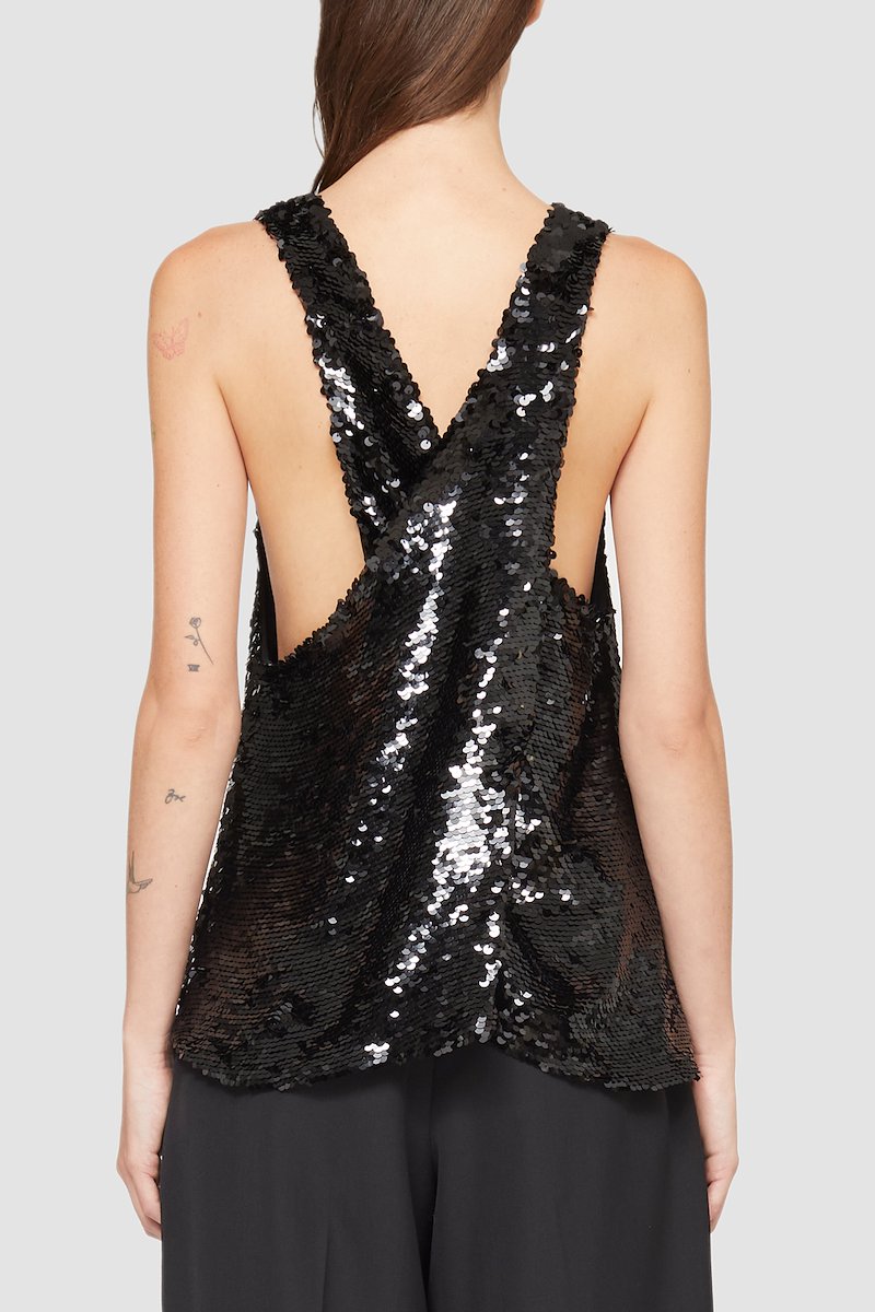 Cowl Neck Sequin Cross Back Tank-black #1 Cowl Neck Sequin Cross Back Tank, - 3
