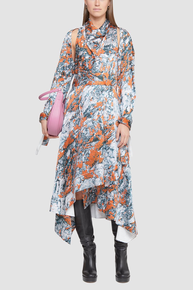 Lichen Bloom Hammered Silk Cowl Neck Dress-white #0 Lichen Bloom Hammered Silk Cowl Neck Dress, - 0