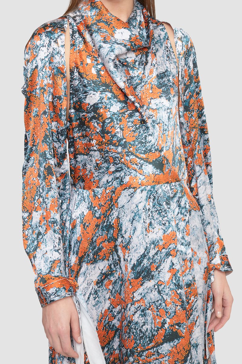 Lichen Bloom Hammered Silk Cowl Neck Dress-white #1 Lichen Bloom Hammered Silk Cowl Neck Dress, - 3