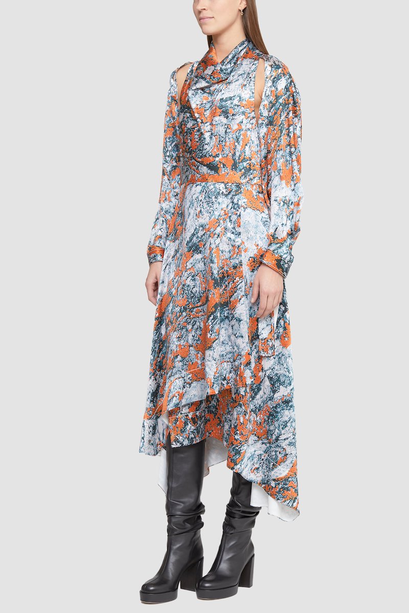 Lichen Bloom Hammered Silk Cowl Neck Dress-white #1 Lichen Bloom Hammered Silk Cowl Neck Dress, - 1