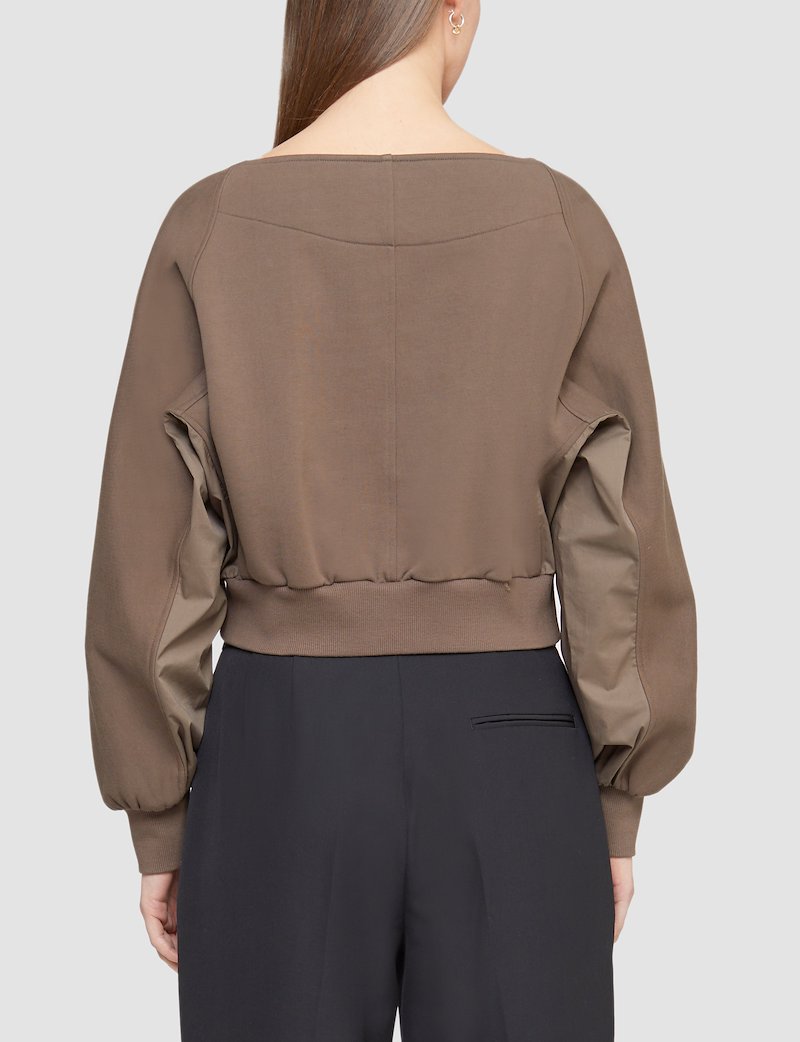 French Terry Combo Henley Pullover-green #1 French Terry Combo Henley Pullover, Henley-neck sweatshirt from 3.1 PHILLIP LIM featuring military green, cotton, Henley neck, contrasting panel detail, long sleeves and ribbed-knit edge.- 3
