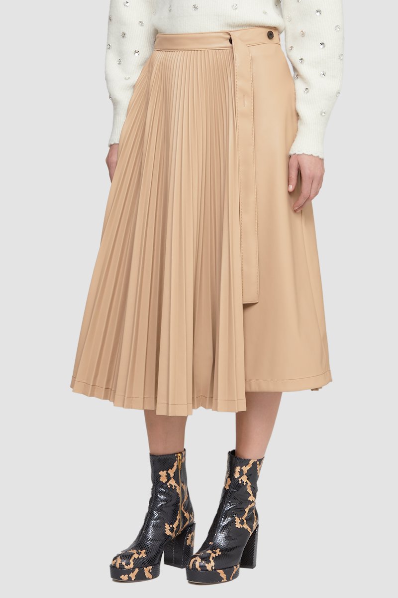 Leather Alternative Asymmetrical Pleated Skirt-neutrals #1 Leather Alternative Asymmetrical Pleated Skirt, - 1