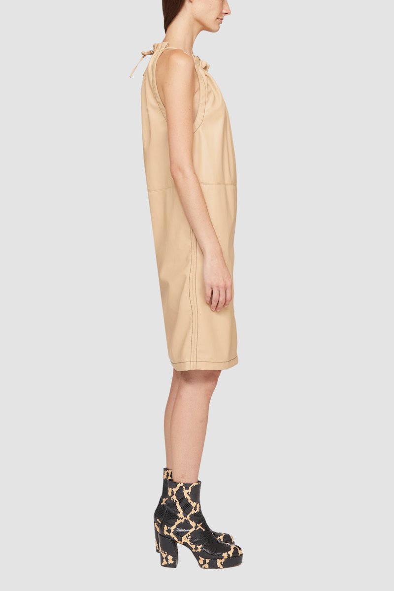 Leather Alternative Cinched Neck Dress-neutrals #1 Leather Alternative Cinched Neck Dress, - 3