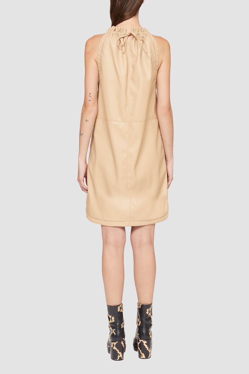Leather Alternative Cinched Neck Dress-neutrals #0 Leather Alternative Cinched Neck Dress, - 4