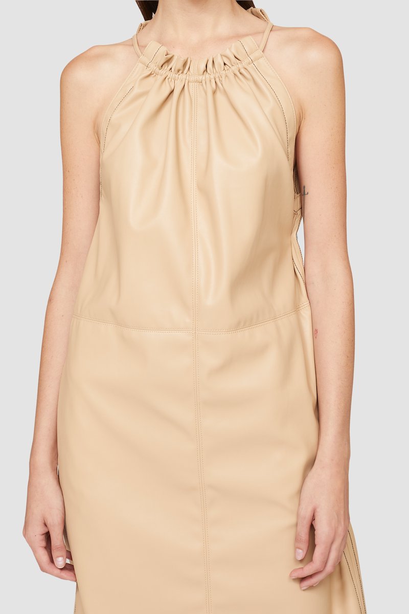 Leather Alternative Cinched Neck Dress-neutrals #1 Leather Alternative Cinched Neck Dress, - 5