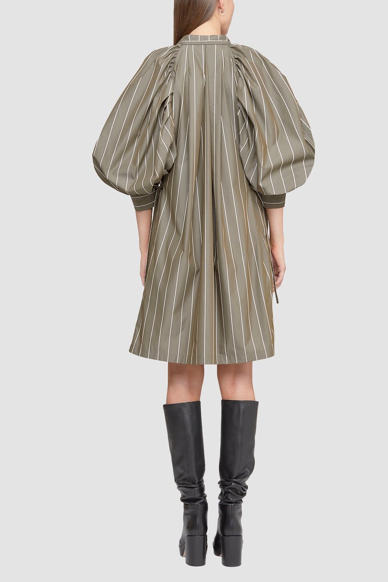 Puff Sleeve Striped Poplin Dress-green #1 Puff Sleeve Striped Poplin Dress, - 3