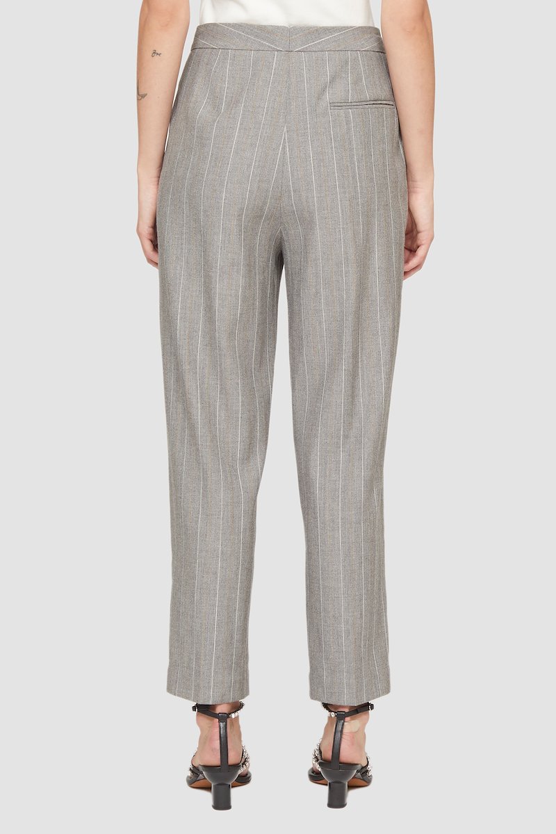 High Waisted Tapered Trouser-grey #1 High Waisted Tapered Trouser, high-waisted tapered trousers from 3.1 PHILLIP LIM featuring light grey, wool-cotton blend, high waist, button fly fastening, vertical stripe pattern, pleat detailing, cropped leg and tapered leg.- 3