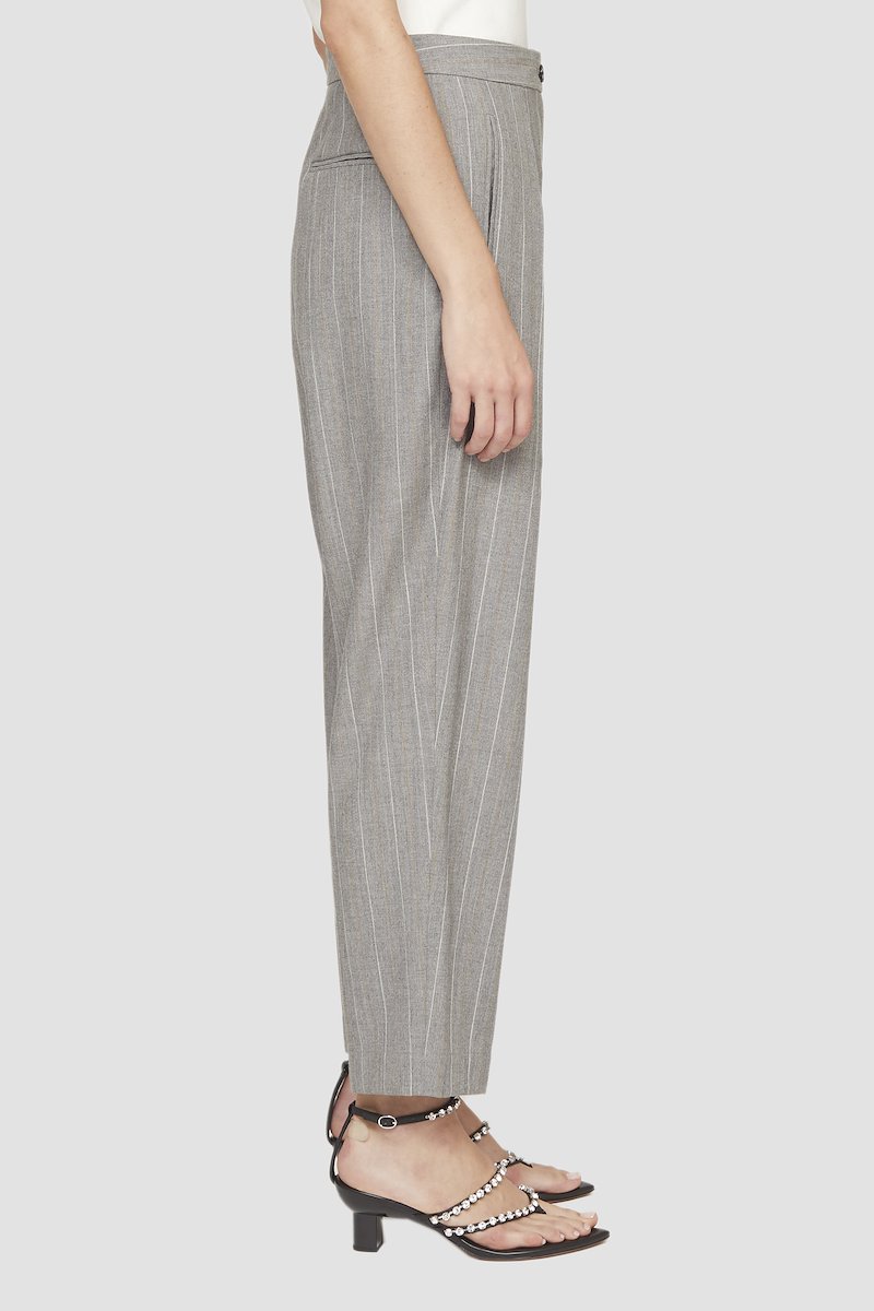High Waisted Tapered Trouser-grey #0 High Waisted Tapered Trouser, high-waisted tapered trousers from 3.1 PHILLIP LIM featuring light grey, wool-cotton blend, high waist, button fly fastening, vertical stripe pattern, pleat detailing, cropped leg and tapered leg.- 4