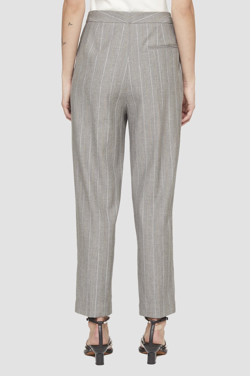 High Waisted Tapered Trouser-grey #1 High Waisted Tapered Trouser, high-waisted tapered trousers from 3.1 PHILLIP LIM featuring light grey, wool-cotton blend, high waist, button fly fastening, vertical stripe pattern, pleat detailing, cropped leg and tapered leg.- 5