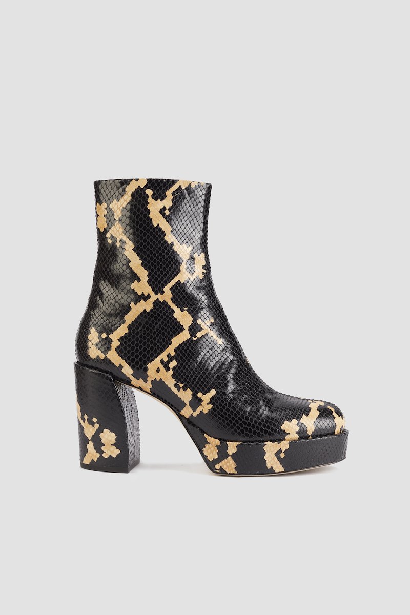 Naomi Platform Zip Up Mid Boot-black #0 Naomi Platform Zip Up Mid Boot, snake-print platform boots from 3.1 PHILLIP LIM featuring black/multicolour, calf leather, all-over snakeskin print, embossed crocodile effect, round toe, side zip fastening, platform sole and high block heel.- 2