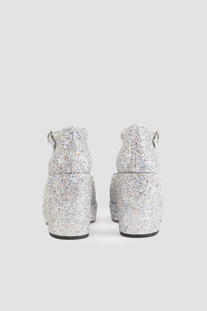 Naomi Platform Mary Jane-silver #0 Naomi Platform Mary Jane, Naomi 90mm platform pumps from 3.1 PHILLIP LIM featuring glitter detailing, buckle-fastening ankle strap, round toe, branded insole, silver-tone, calf leather, leather, cotton and 90mm block heel.- 4