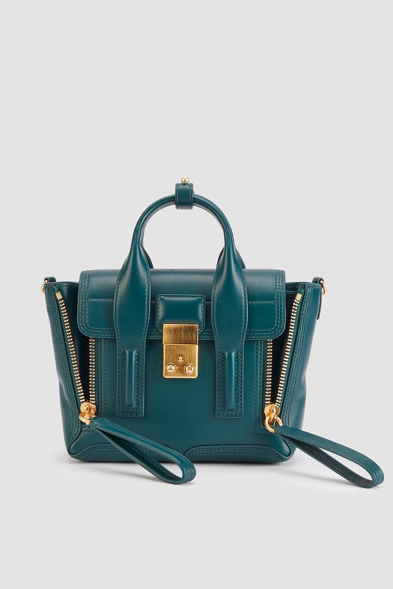 Pashli Mini Satchel-green #0 Pashli Mini Satchel, forest green calf leather gold-tone hardware two rolled top handles adjustable detachable shoulder strap tonal stitching clasp fastening front flap closure main compartment full lining internal card slots- 0
