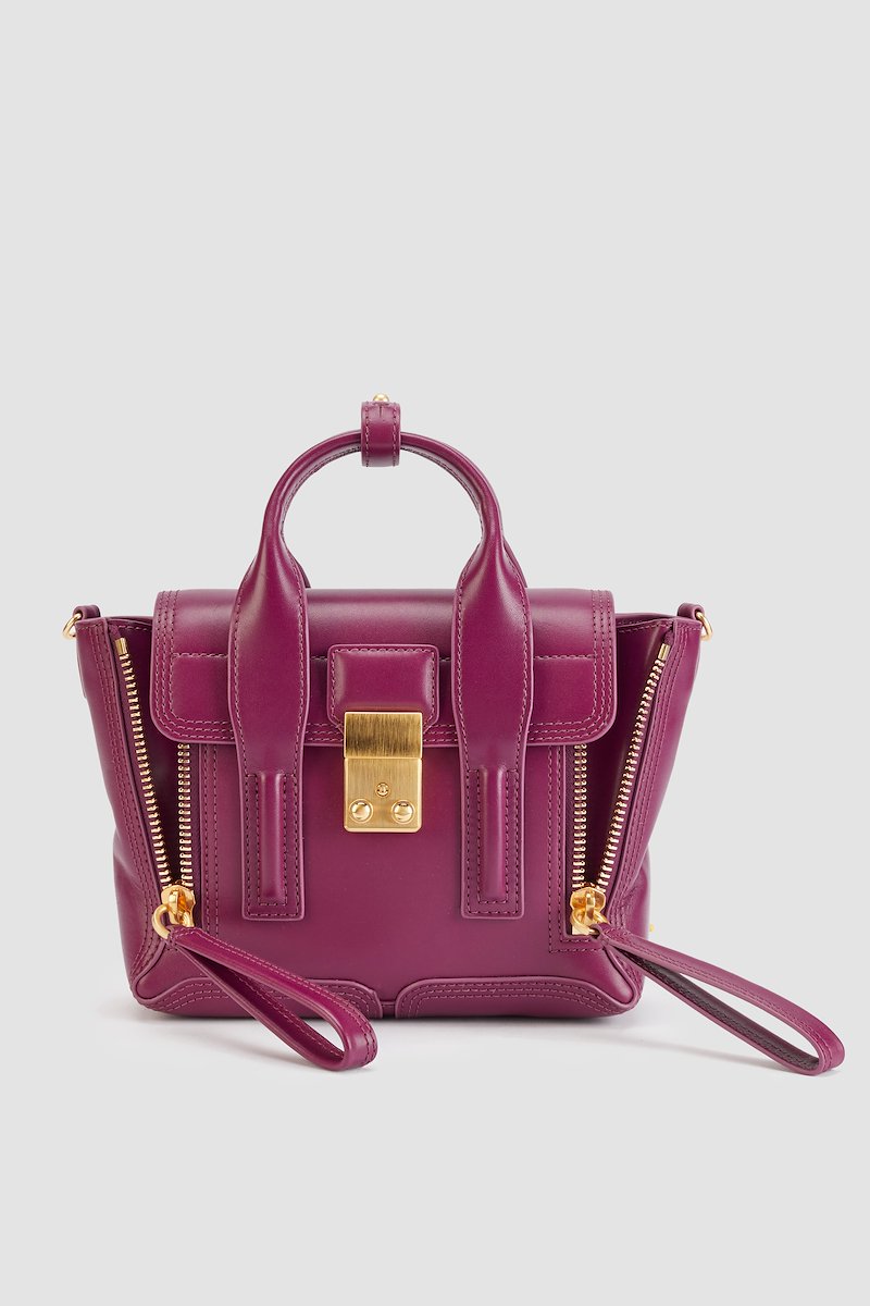 Pashli Mini Satchel-pink #0 Pashli Mini Satchel, grape purple calf leather gold-tone hardware two rolled top handles adjustable detachable shoulder strap tonal stitching clasp fastening front flap closure main compartment full lining internal card slots- 2