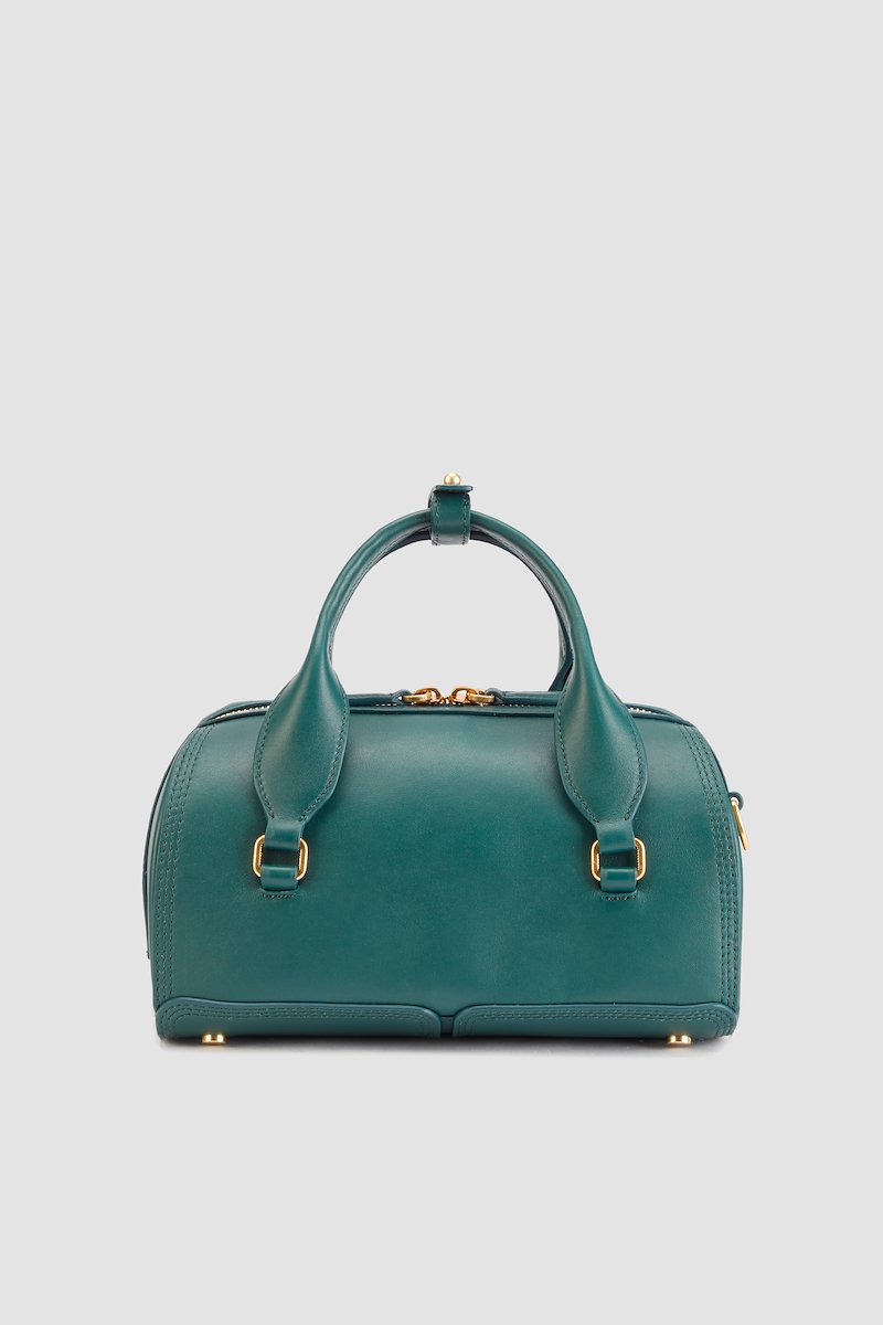 Pashli Duffle-green #0 Pashli Duffle, leather tote bag from 3.1 PHILLIP LIM featuring forest green, calf leather, gold-tone hardware, decorative buckle detail, top zip fastening, two rounded handles to the sides and single shoulder strap.- 2