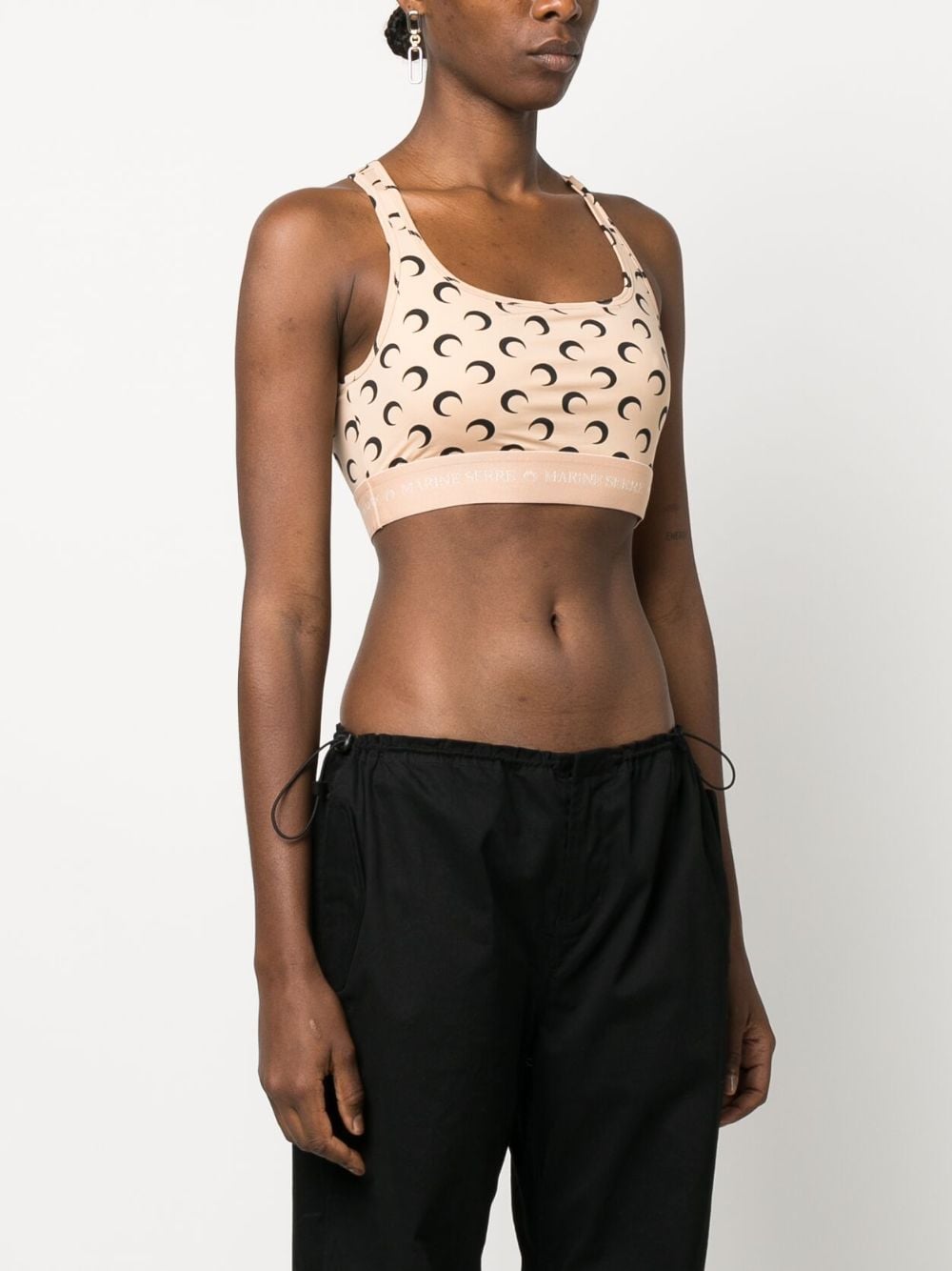 Shop Marine Serre All Over Moon Cropped Top In Neutrals