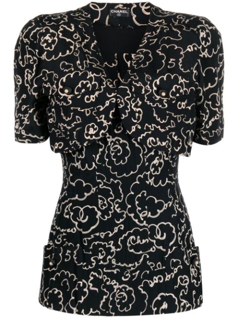 Cheap HOT SALE CHANEL 1993 camelia print short-sleeved blouse Women