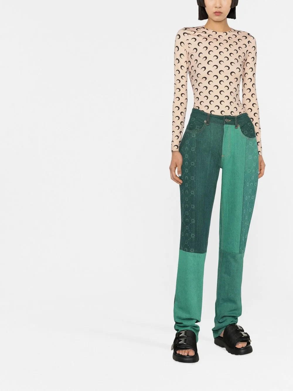 Shop Marine Serre Moonogram Straight-leg Jeans In Green