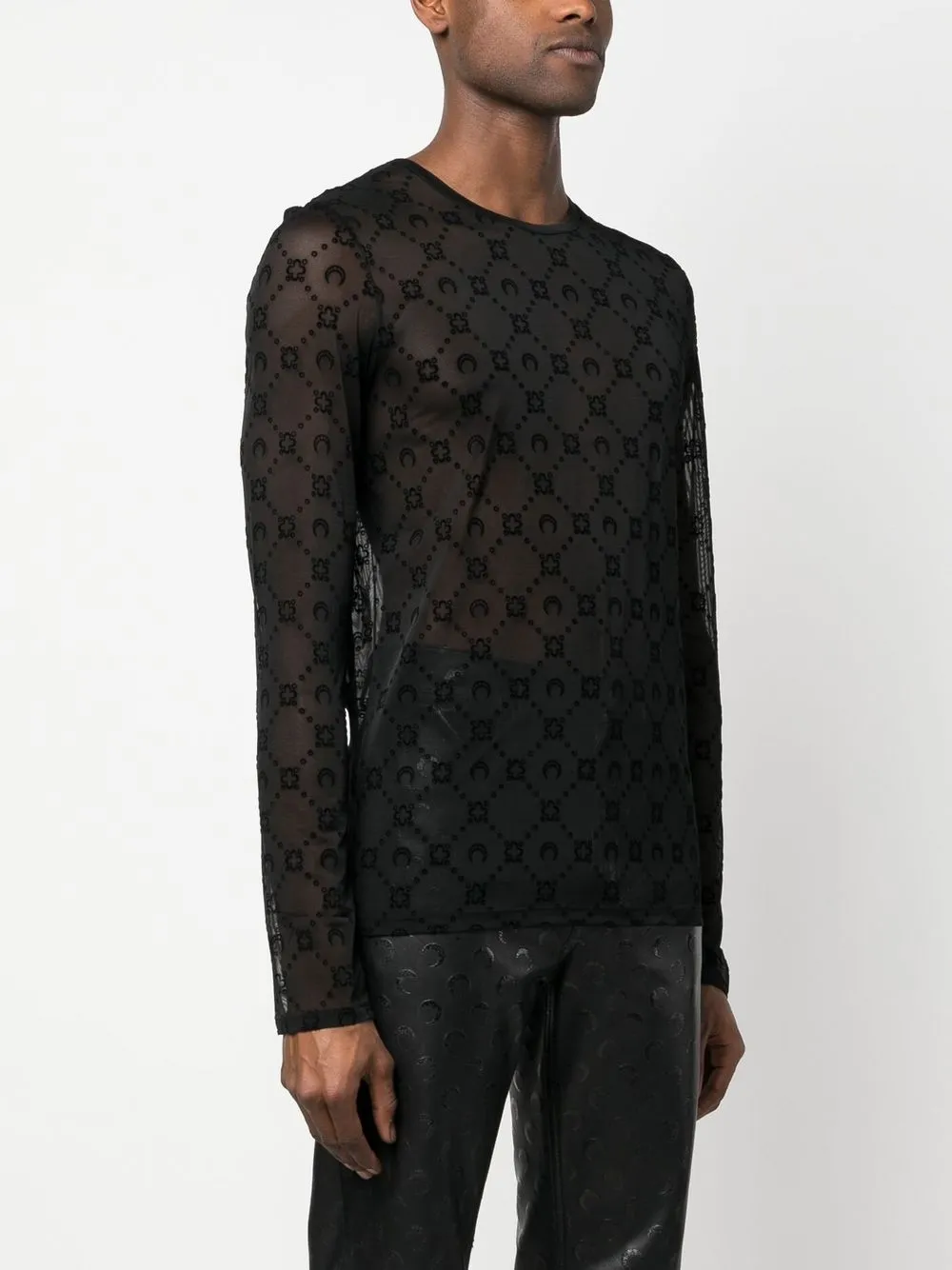  Marine Serre Langarmshirt Mit Monogrammmuster   Schwarz 