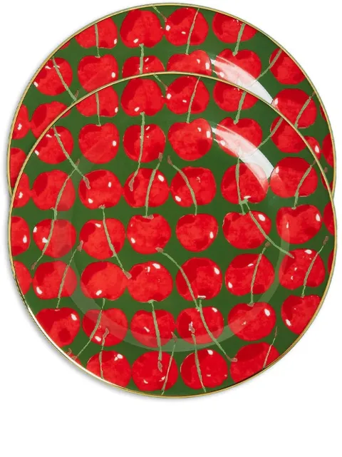 La DoubleJ Cherries Verde-print dessert plates (set of 2)
