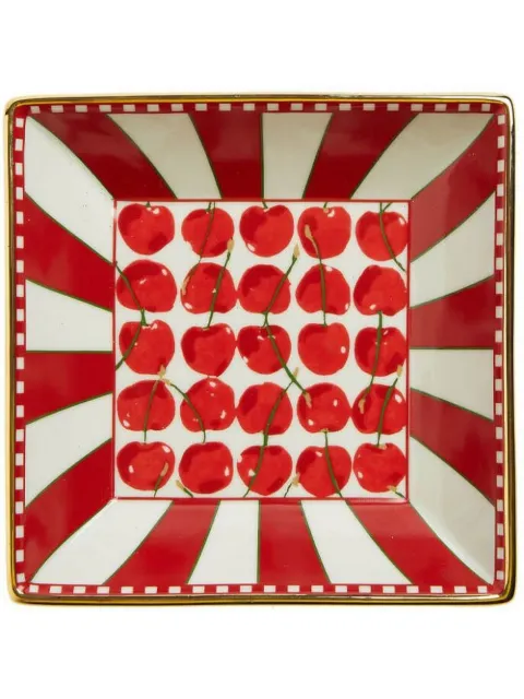 La DoubleJ Cherries Avorio-print trinket tray (15x15cm)