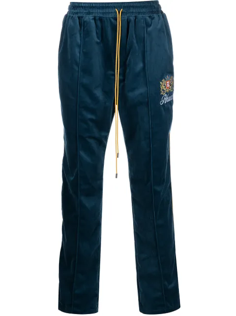 RHUDE embroidered velvet track pants
