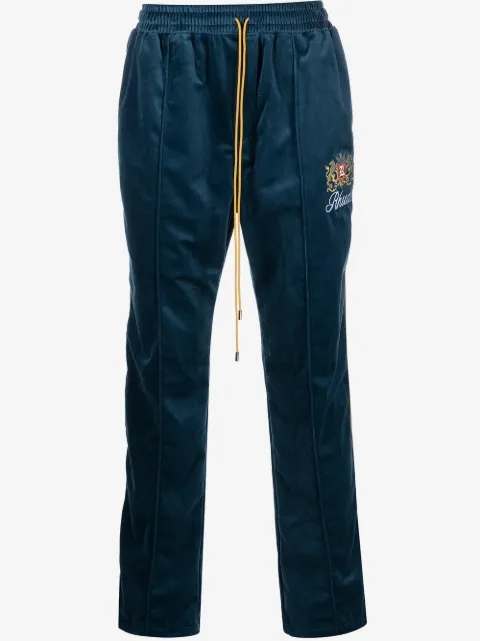 RHUDE embroidered velvet track pants