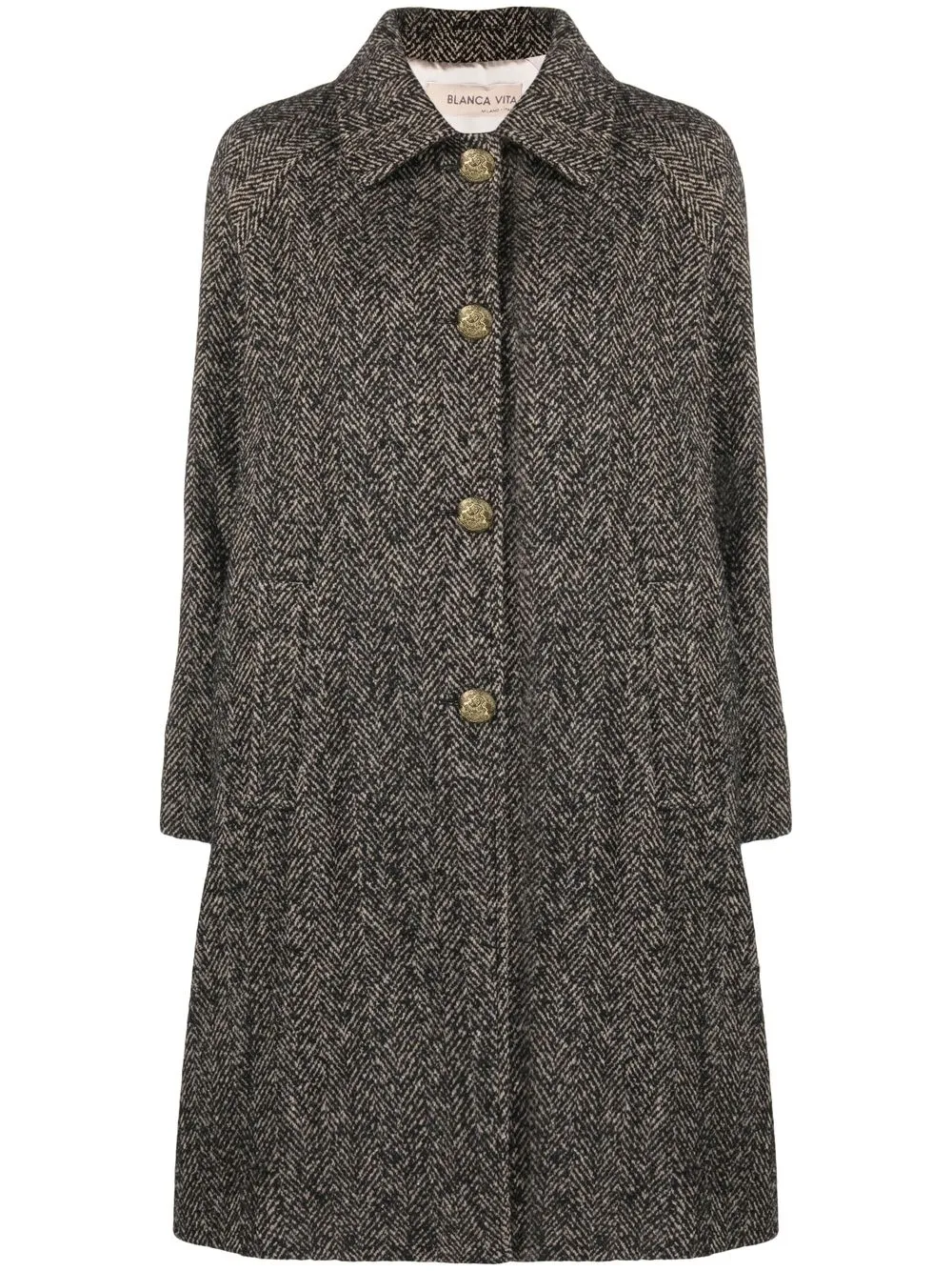 

Blanca Vita herringbone logo-button coat - Brown